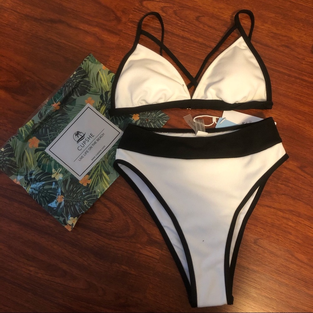Cupshe Strappy Black & White Triangle Bikini